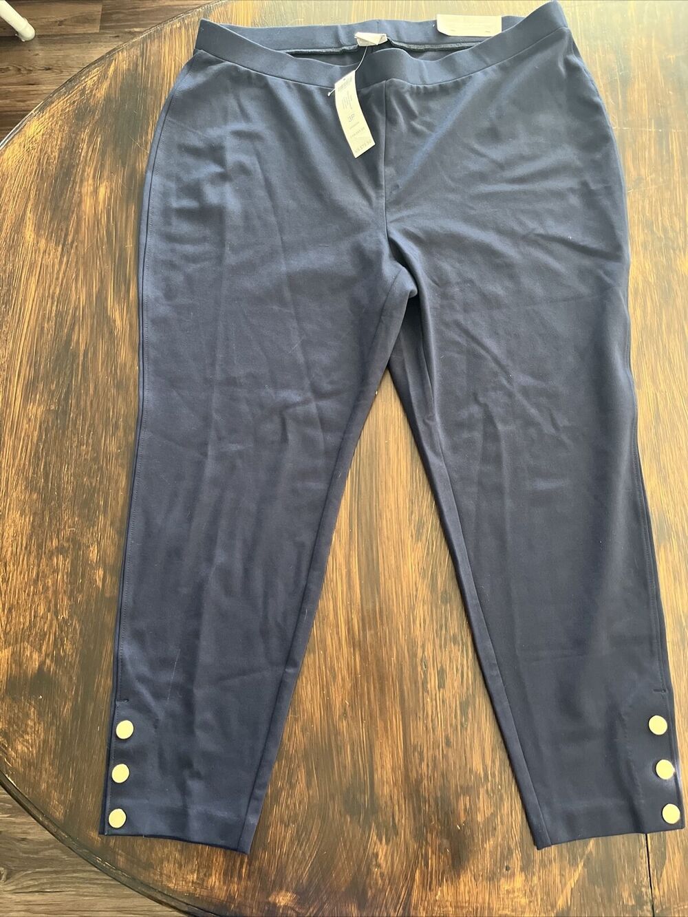 Chico's Ponte Snap Hem Womens Size 3P /16 Classic Navy Leggings MSRP $ 79.60 NWT
